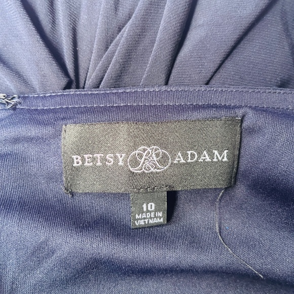 Betsy & Adam Square Neck Short Beaded Sleeve Open Back Gown Navy Dress Size 10 - Picture 15 of 15